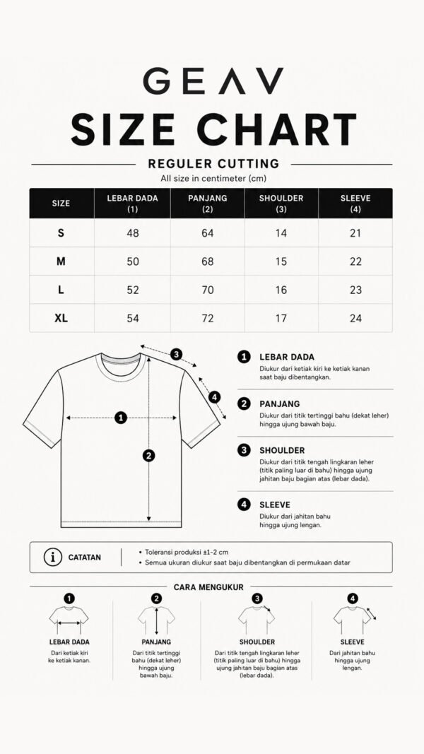 reguler size chart Geav Origin Regular Tee White